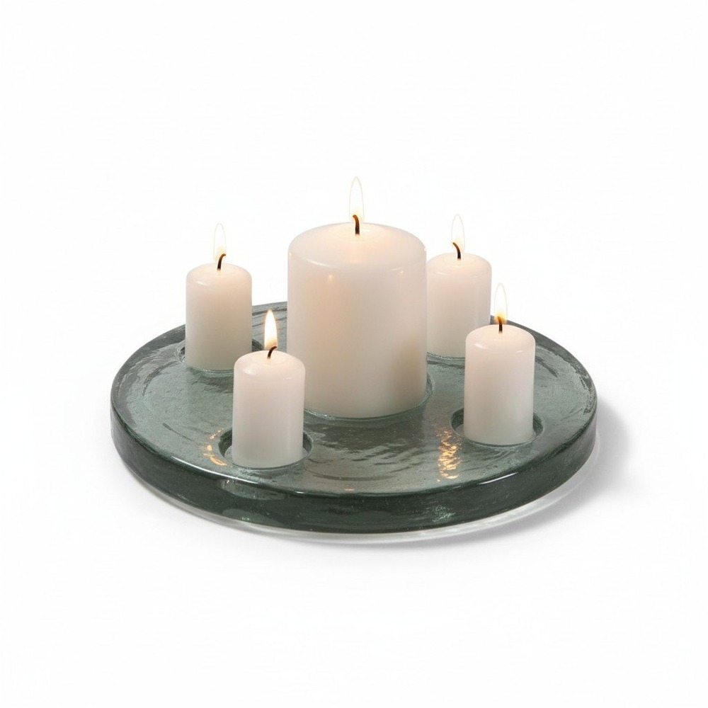 Blenko Style Art Glass Advent Candle Holder 5 Hole Disc 8.5in 4lb 15oz EUC